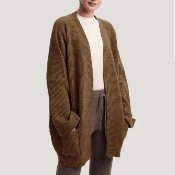 Gentle Herd Ribbed 100% Yak Wool Cardigan with Pockets Brown 45730 - Picture 1 of 14